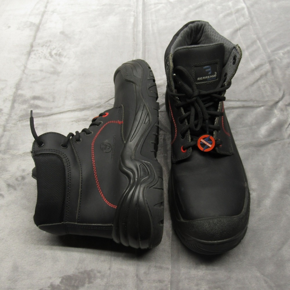 Berrendo Biotech Boots Mens 12 Black Leather EH Steel Toe Work Boots Waterproof